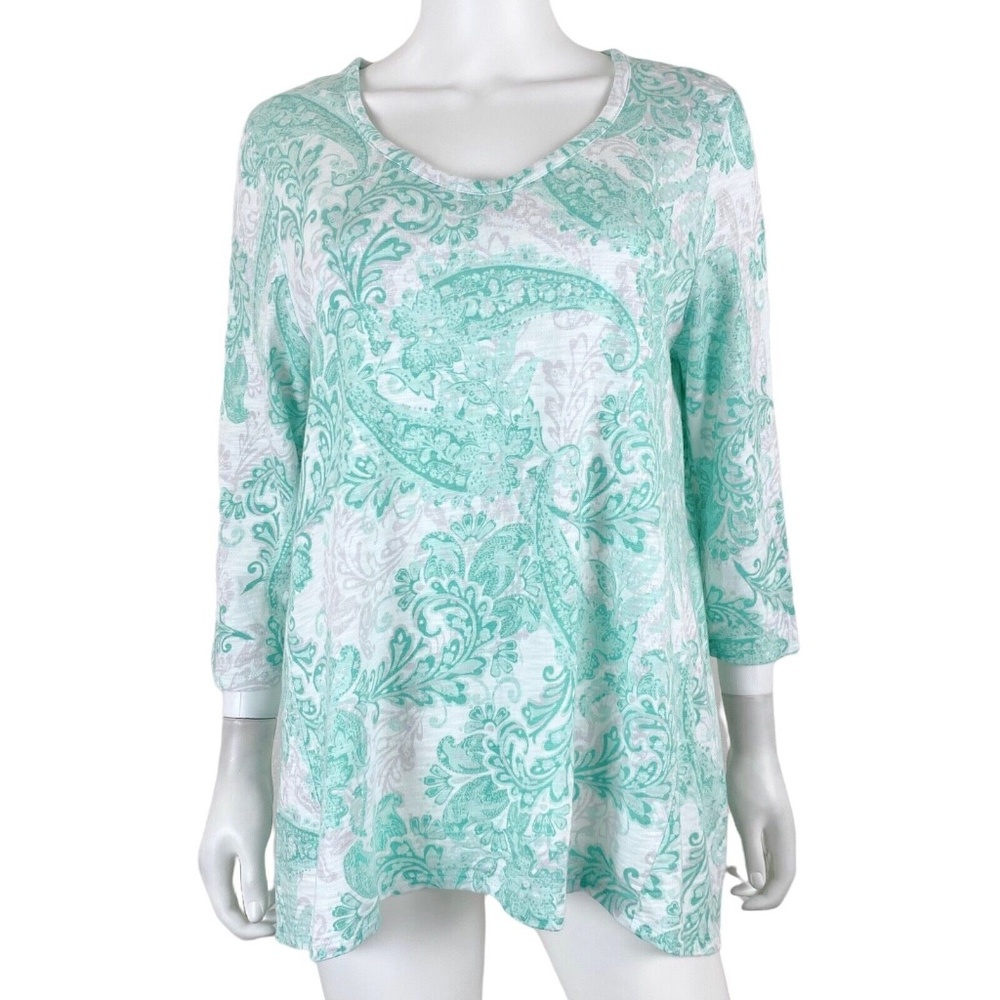 Chicos The Ultimate Tee, 3/4 Sleeve Paisley Print A-Line